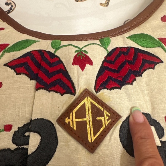 NWT Kage hand embroidered tote bag with leather trim - Picture 2 of 8